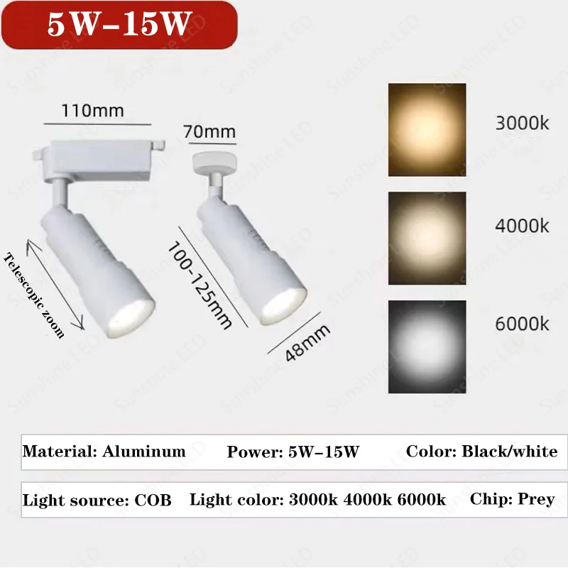 LED Adjustable Spotlight Store Restaurant Track light Small Angle COB Ceiling light 8°~60° Focusing Suitable for Cafe Museum