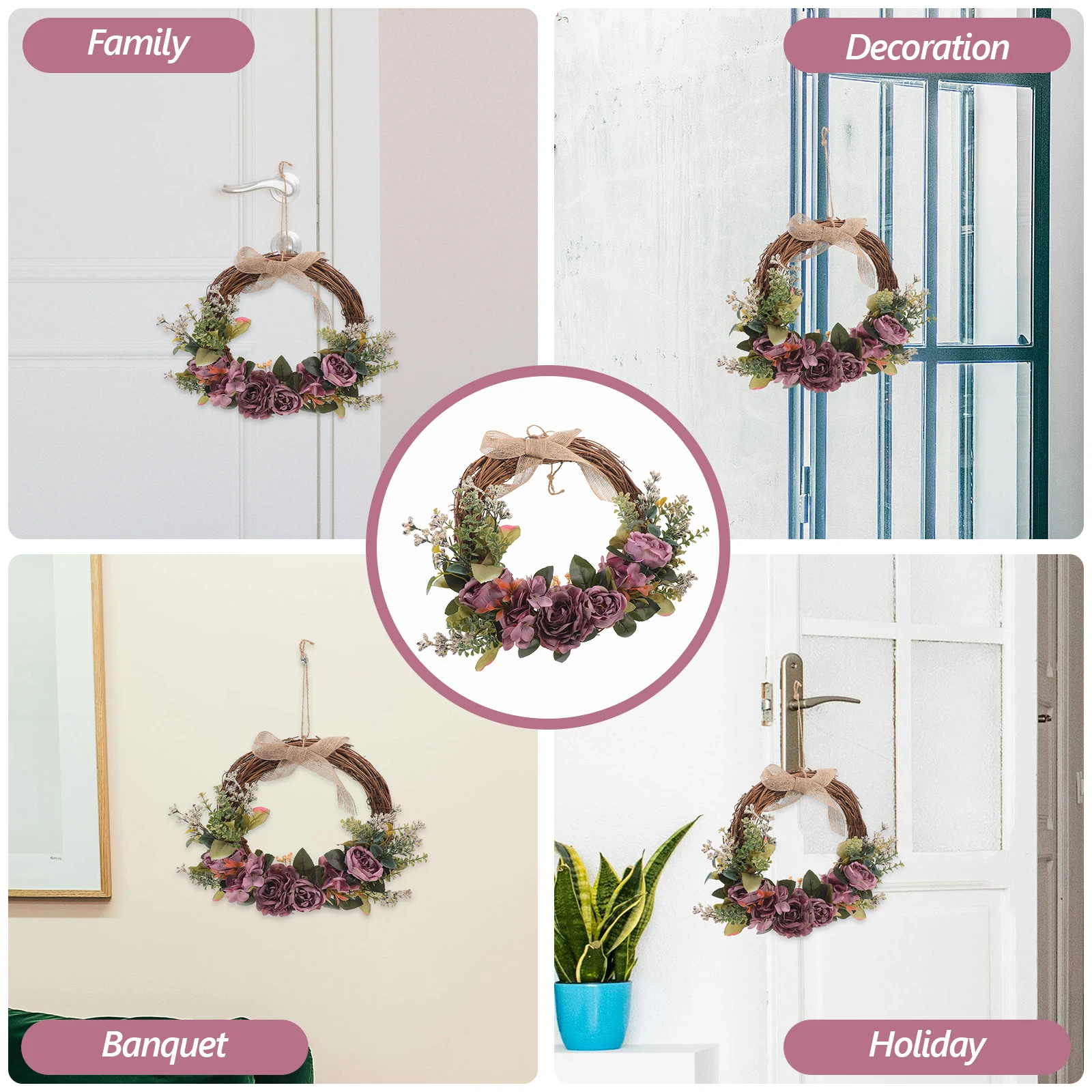 

Simulated Peony Wreath Decorative Garland for Home Party Wedding Door Floral Holiday Ornament Lightweight Portable