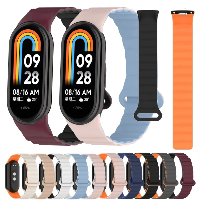 Magnetic Loop Silicone Strap for Xiao Mi Band 8 9 Double Color Sports Bracelet for Mi Band 8 9 NFC Correa Wristband Accessorie