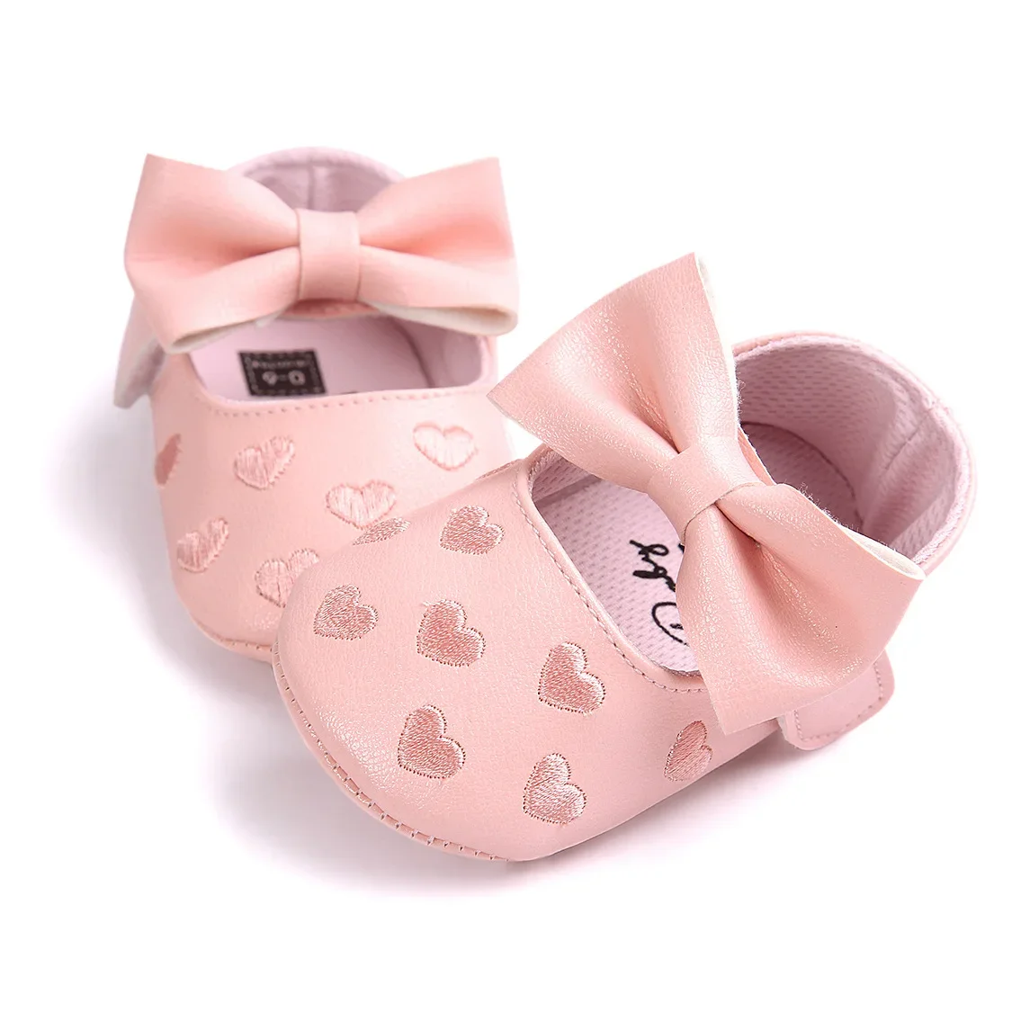 Meckior-zapatos clásicos para bebé, calzado con lazo y corazón, antideslizante, suela suave, primeros pasos, 0 a 18 meses