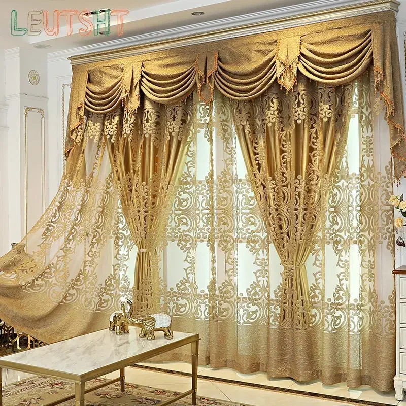 2024New Curtains for Living Dining Room Bedroom Custom High-end Luxury European Embroidery Gold Door Window Curtain Room Decor