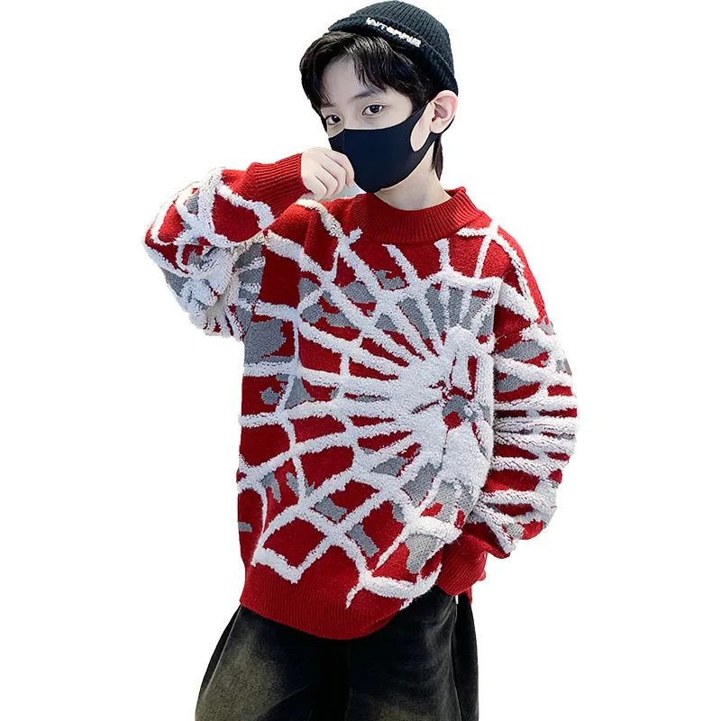 

Elegant Kids Fashion Spider Web Sweater For Teenager Boy New Stylish Child Spring Knitted Sweater with Spider Boy Cool Knitwear