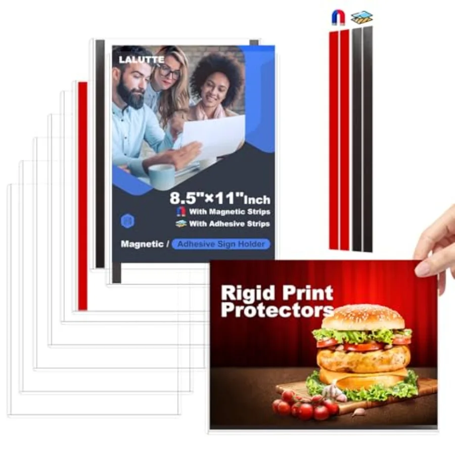 

2 Pack 8.5'' x 11'' Inch Magnetic Sign Holders, Rigid Print Protectors, Paper Holder With Adhesive Tape, Plastic Document Holde