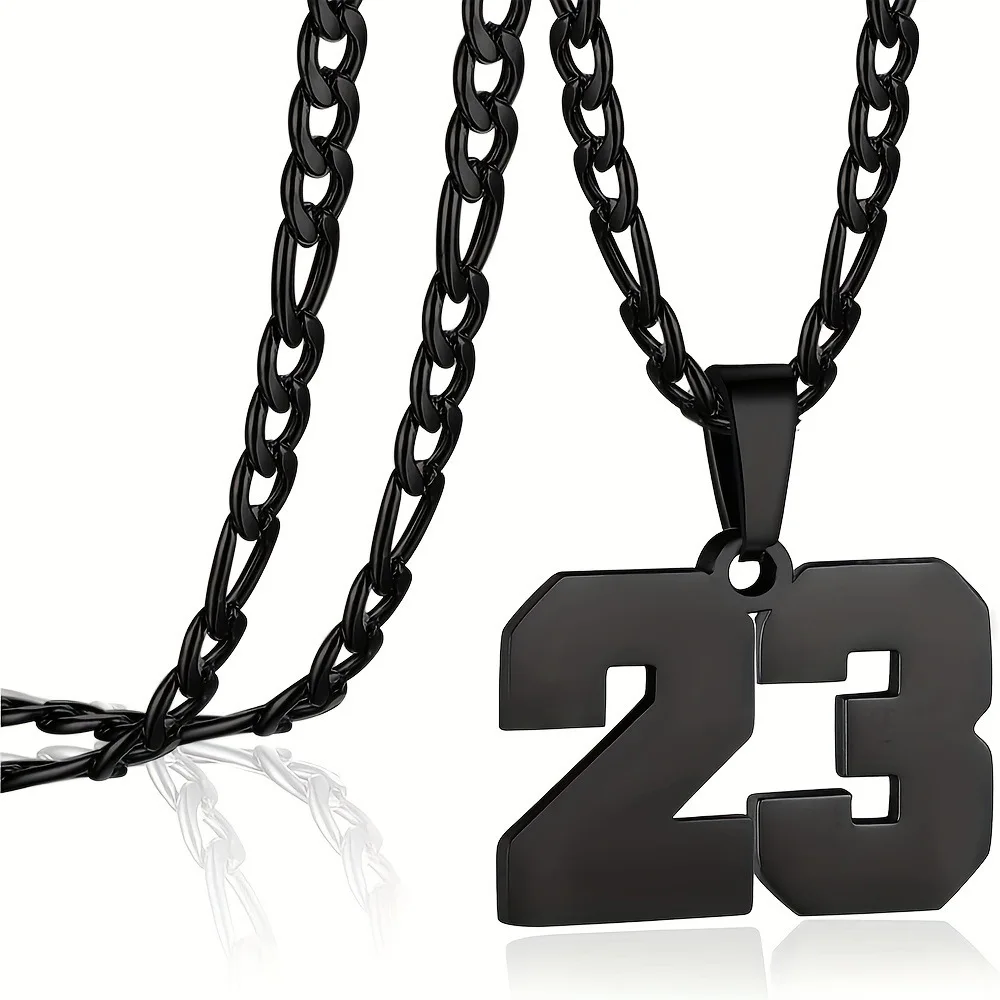 

Number Necklace For Boy Black Athletes Number Stainless Steel Chain 00-99 Number Charm Pendant Personalized Sports Jewelry Gift