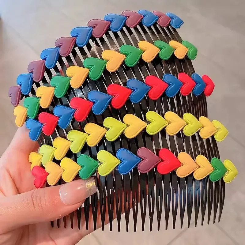 Kids Leather Heart Shape Wave Insertion Comb Girl's Forehead and Back Head Spoon Hair Card Fragmented Hair Sorting Accessories