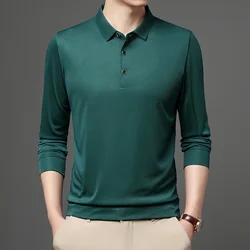 Camisa polo de manga larga de primavera y otoño Camiseta de manga larga sólida con cuello polo para hombre