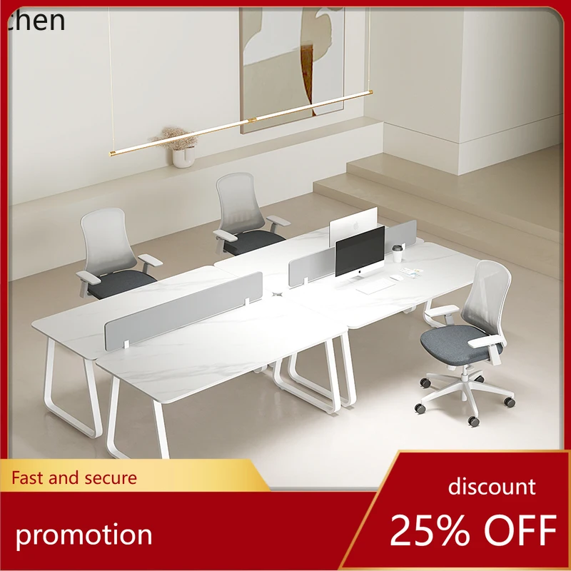 CZ Rock Slab Office Desk and Chair Set for Staff, Simple Modern Face-to-Face Double Seat Partition Screen Employee Desk