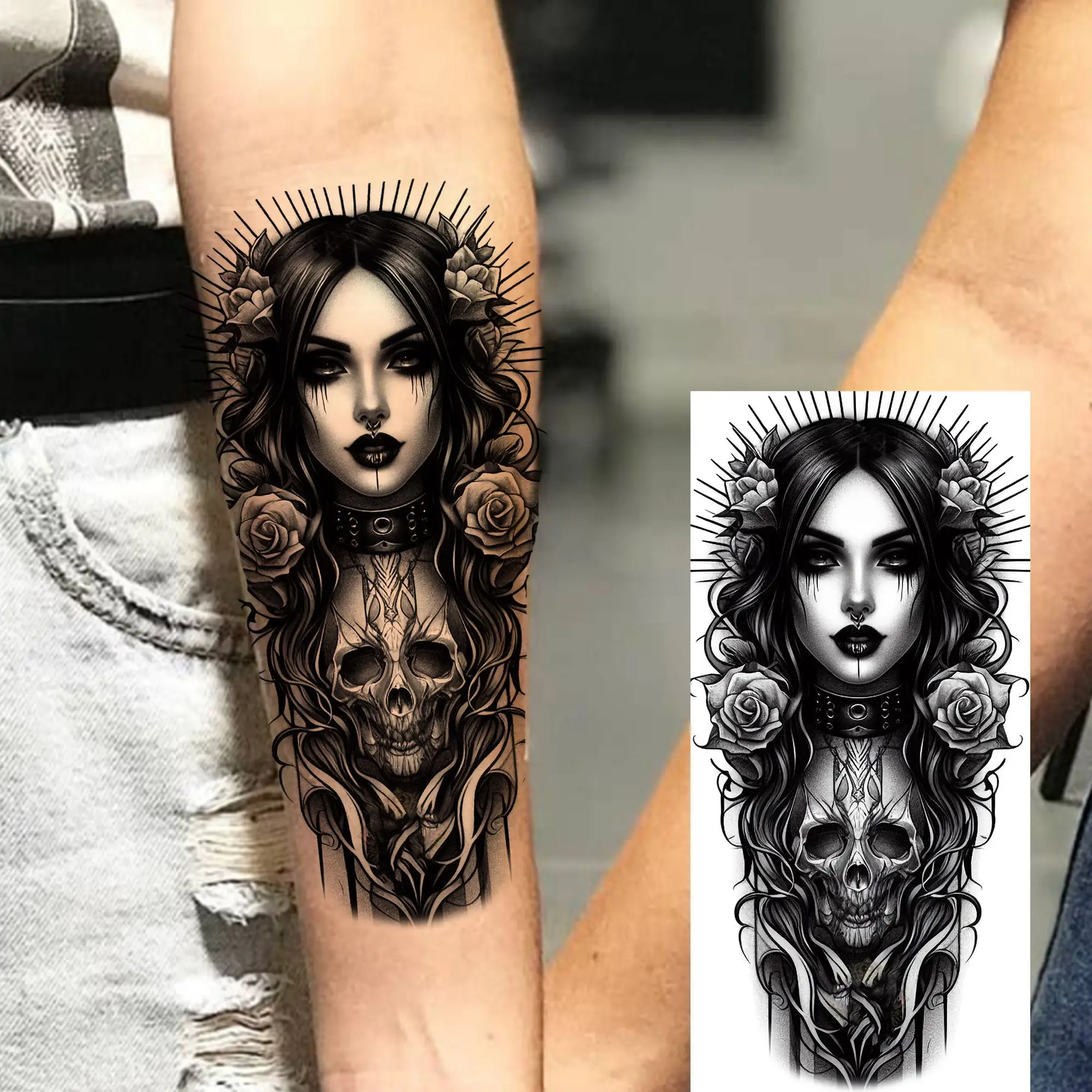 1 Sheet Horrible Bloody Vampire Witch Temporary Tattoos For Men Women Halloween Long Lasting Waterproof Temp Fake Tattoo Sticker view 3