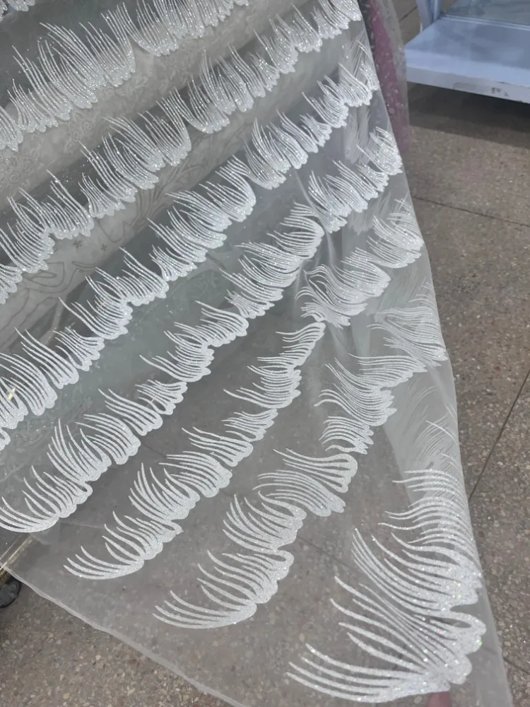 

Sequin Mesh Embroidered Lace Fabric for Perspective Fashion Wedding Dress Set Design Cloth Diy By The Meter Sewing Material