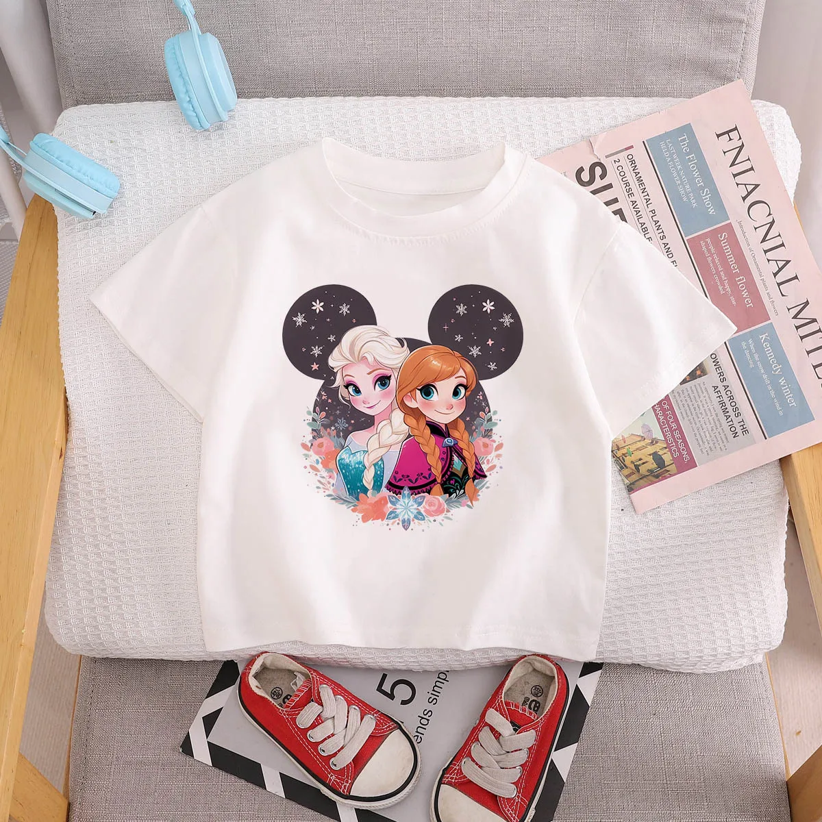 

Elsa Anna Mickey Mouse Children T Shirt Disney Clothes Kawaii Short Sleeve Cartoon Kid Boy Girl T-shirt Casual Short Sleeve Tops