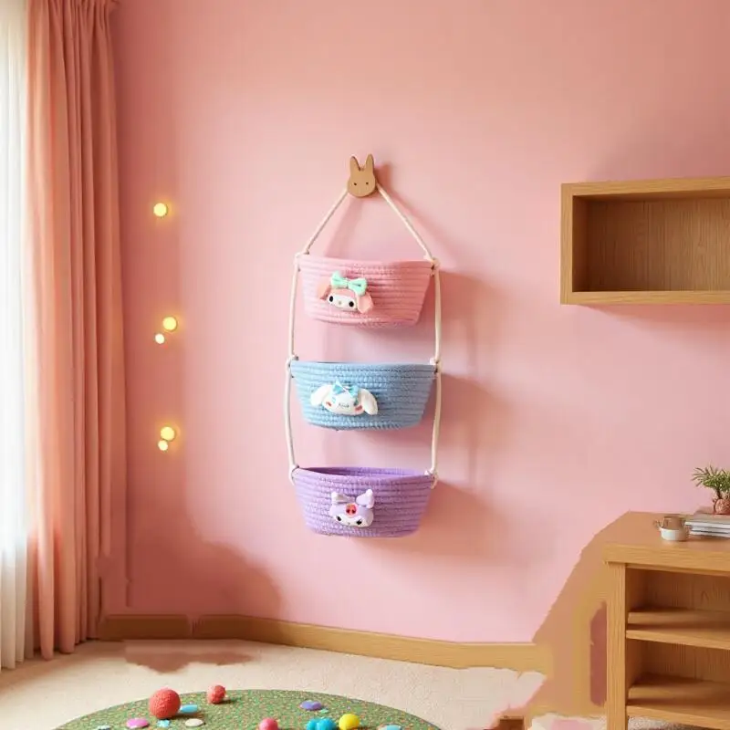 Cesta de almacenamiento Kawaii Melody Kuromi, cesta de almacenamiento de pared estilo Ins, cajas organizadoras de juguetes y cosméticos, caja de regalo de cumpleaños, decoración de dormitorio