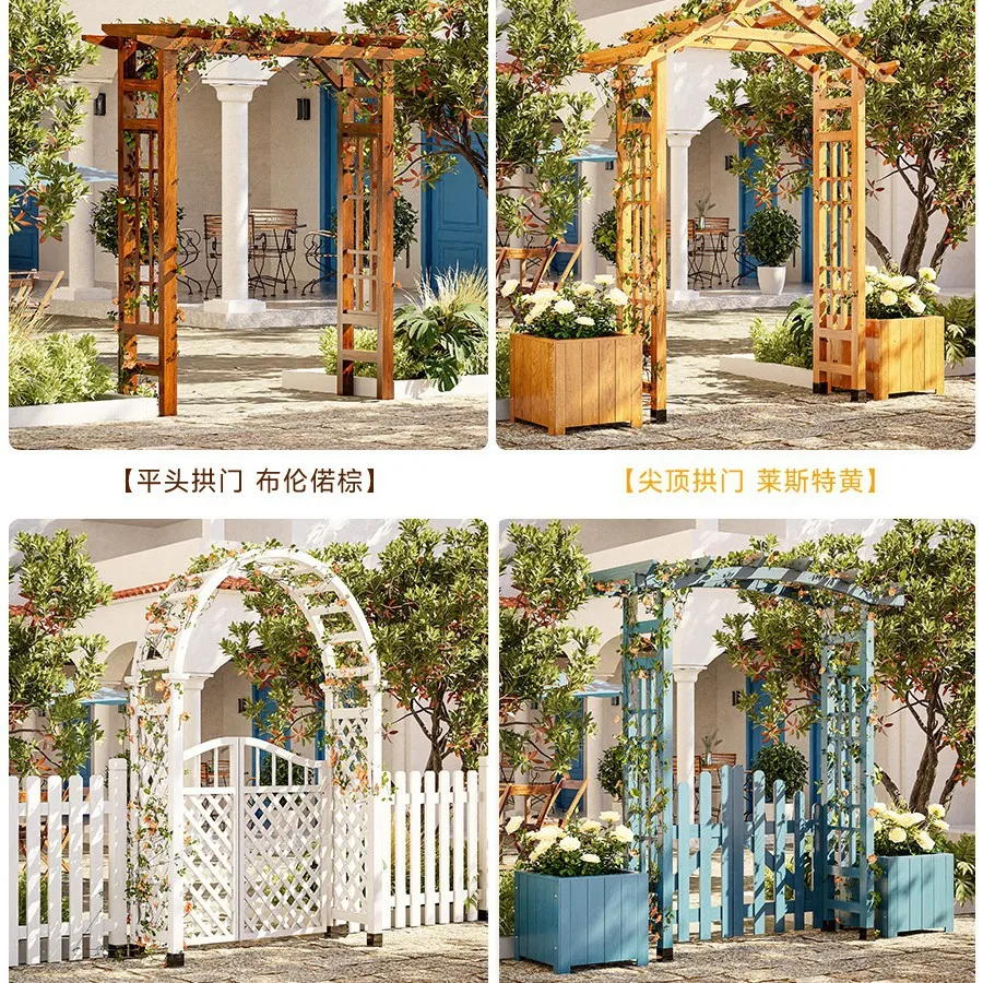 Antiseptic wood garden arch with door bracket courtyard arched door yard flower stand rose climbing vine shelf flower bed flower