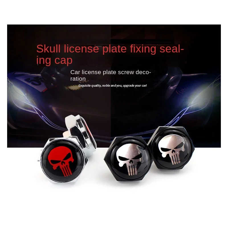 Skull License Plate Frame Anti-theft Buckle Screw License Plate Fixing Screw License Plate Fixing Screw Cap Car Decoration