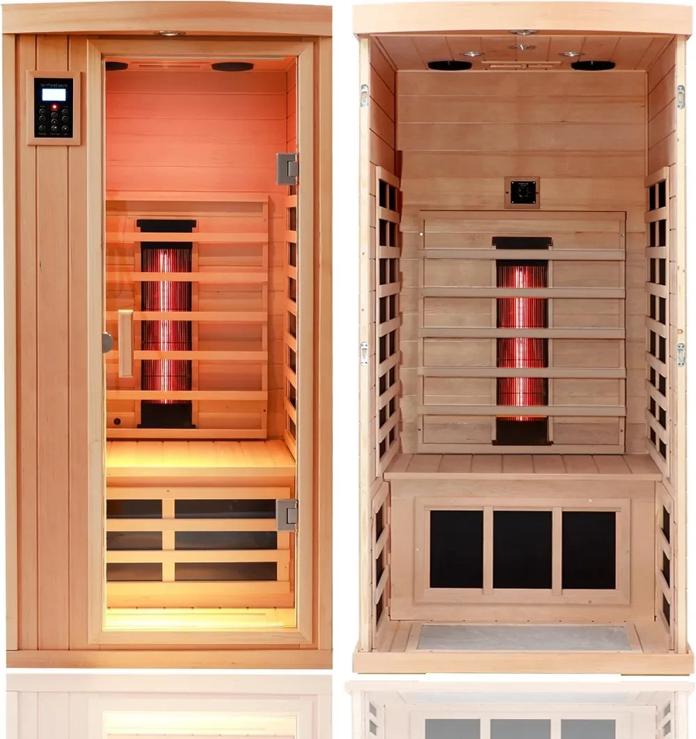 

Ceramic Infrared Sauna 1 Person Infrared Sauna Hemlock Far Infrared Saunas for Home 2 in 1 Indoor Sauna Room with Low EMF