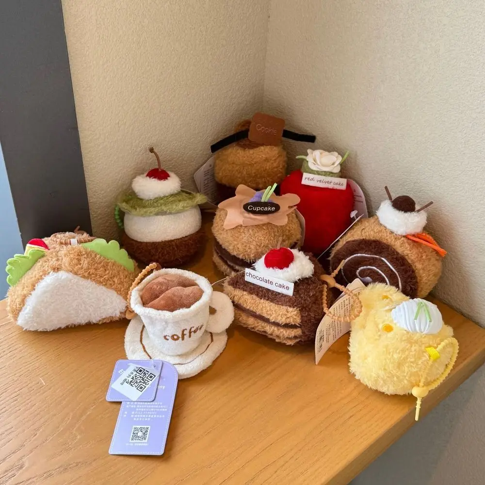 Afternoon Tea Series Cake Dessert Pendant Stuffed Cartoon Cute Sandwich Cheese Bag Charm 12CM Dessert Keychain