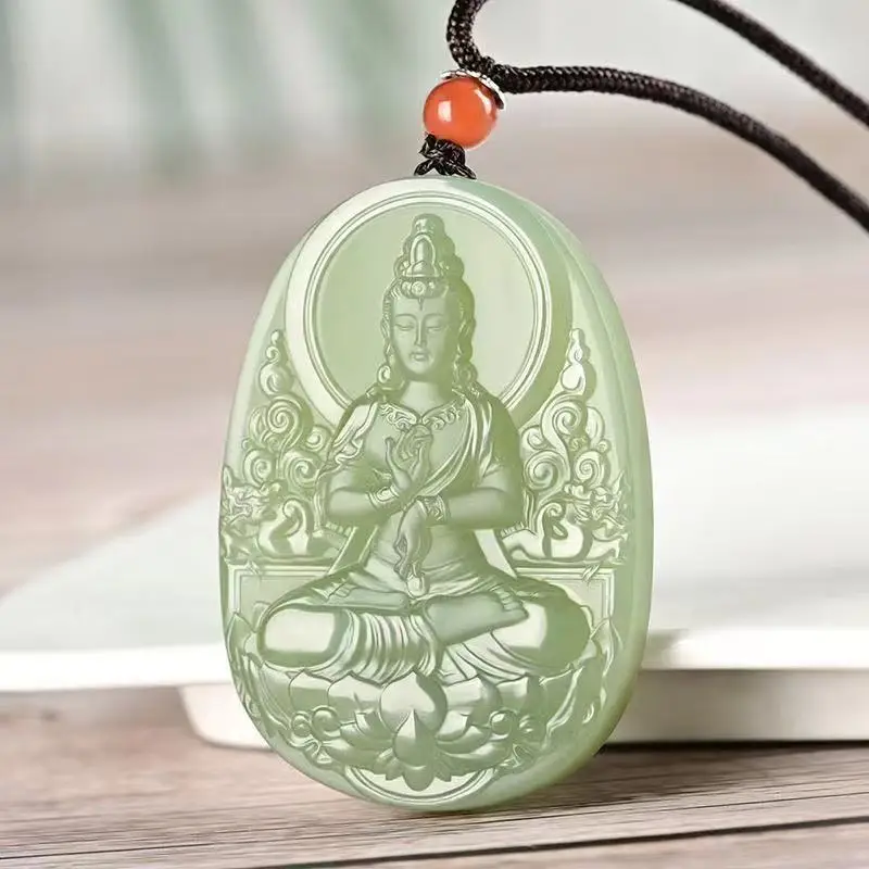 

Natural Hetian jade Guanyin pendant Xinjiang jade safe pendant male jade pendant necklace jade jade brand mutton fat jade pendan