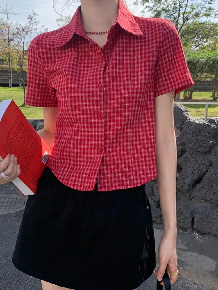 2026 Lente Zomer Rode Geruite  - Polo Shirt Slim recensie en prijs