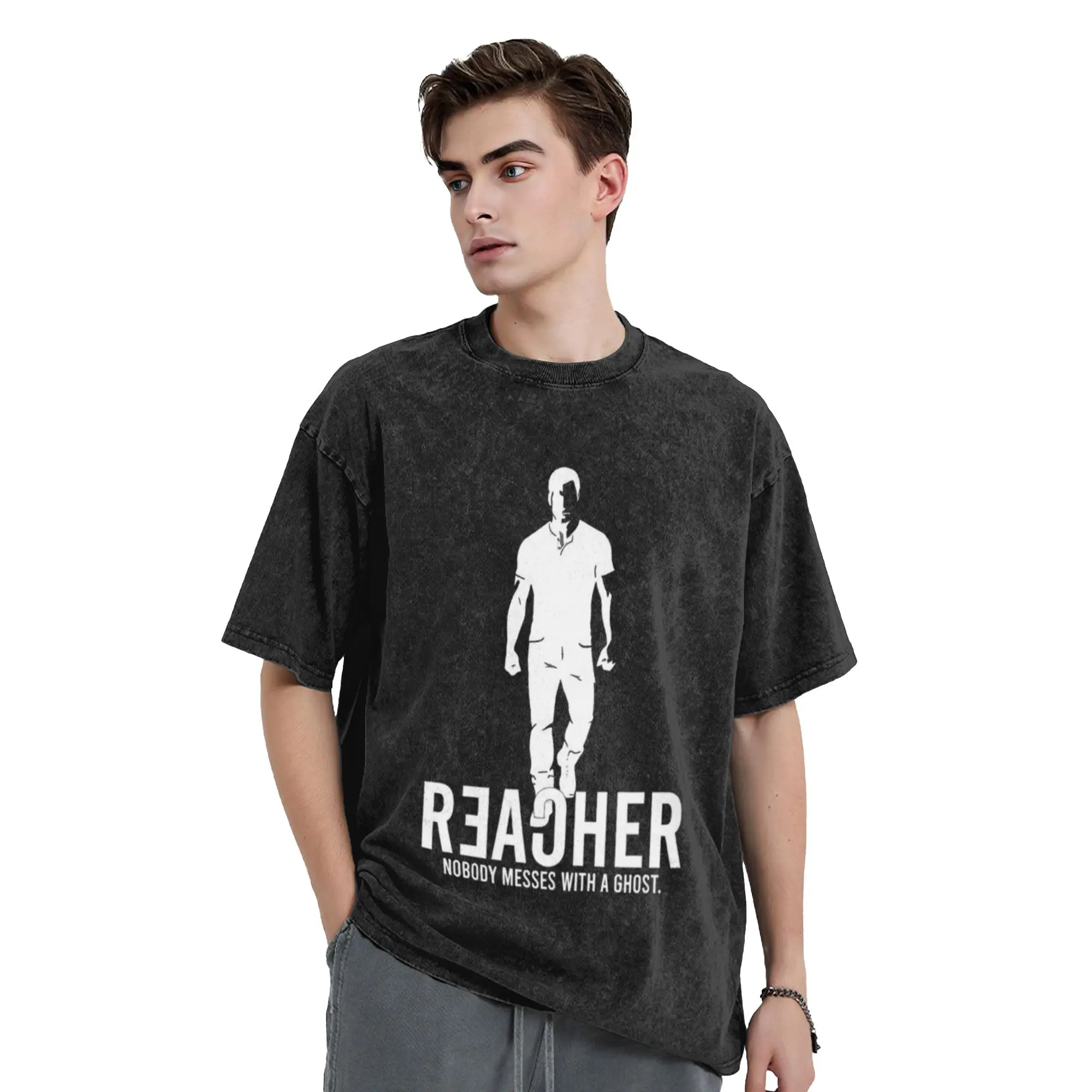 Reacher Minimalist TV Show Fan Art   Modern Action Thriller Minimalist Graphic A Washed T Shirt  Oversized Cotton Tees Tops