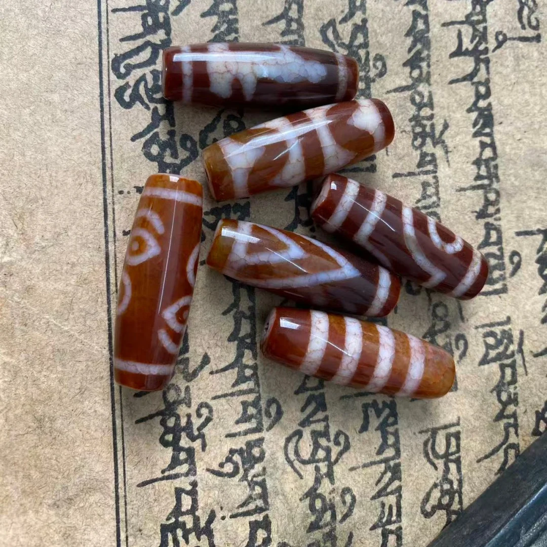 1pcs/lot 40mm Taiwanese Craft Red Vein Agate Dzi Bead Weathered Patina Tibetan-Style Loose Bead Bracelet Necklace Accent Bead