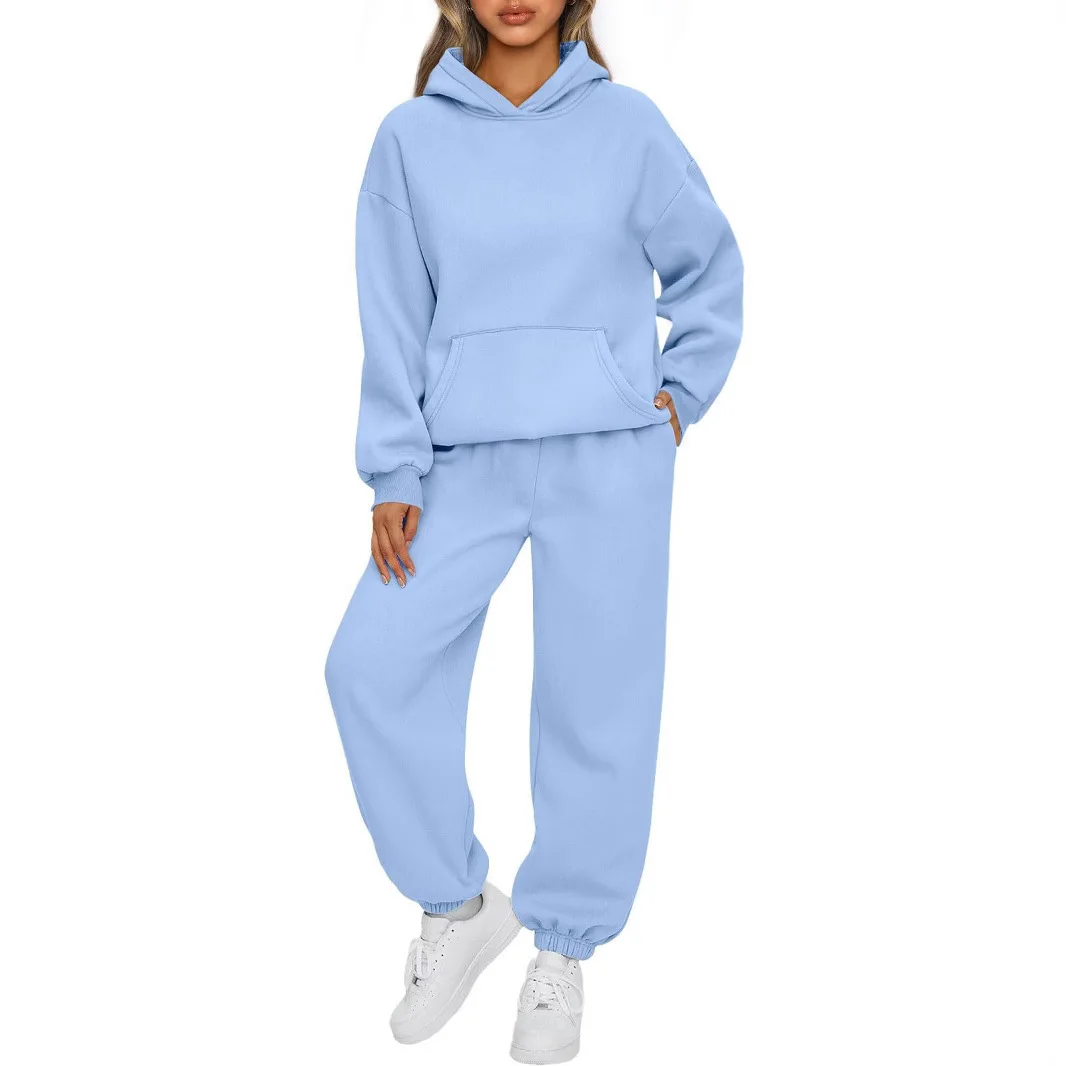 Women's Light Blue Hoodie and Jogger Pants 2 Piece Set Casual Loose Pullover Sweatshirt Tracksuit Loungewear Outfits