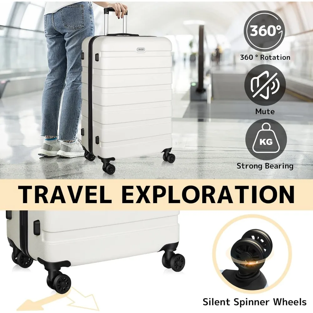 Lightweight ABS Hardside Luggage Suitcase 28 Inch with 4 Universal Wheels, TSA Lock, Large Size, White for Travel