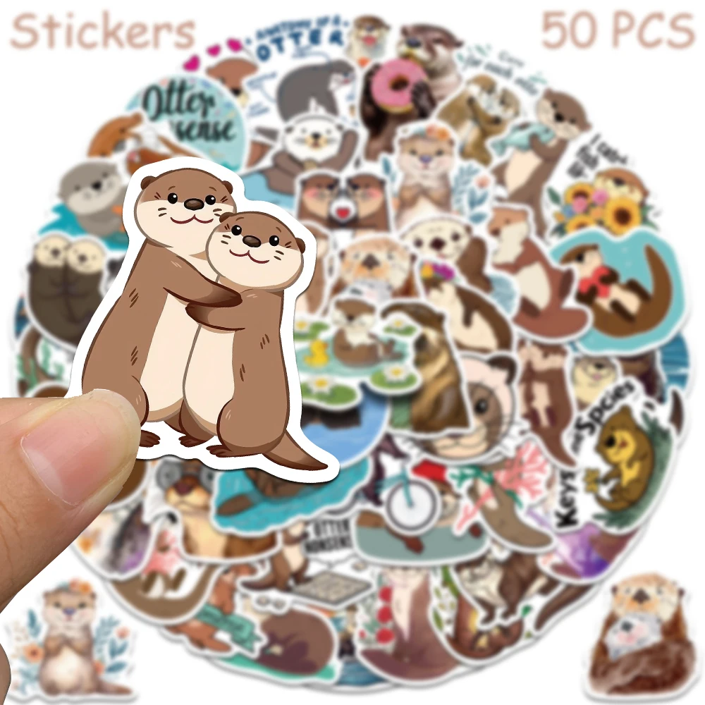 50pcs Cartoon Cute Otter Stickers Decals For Phone Laptop Skateboard Suitcase Guitar Graffiti Aesthetic Stickers Students Gifts