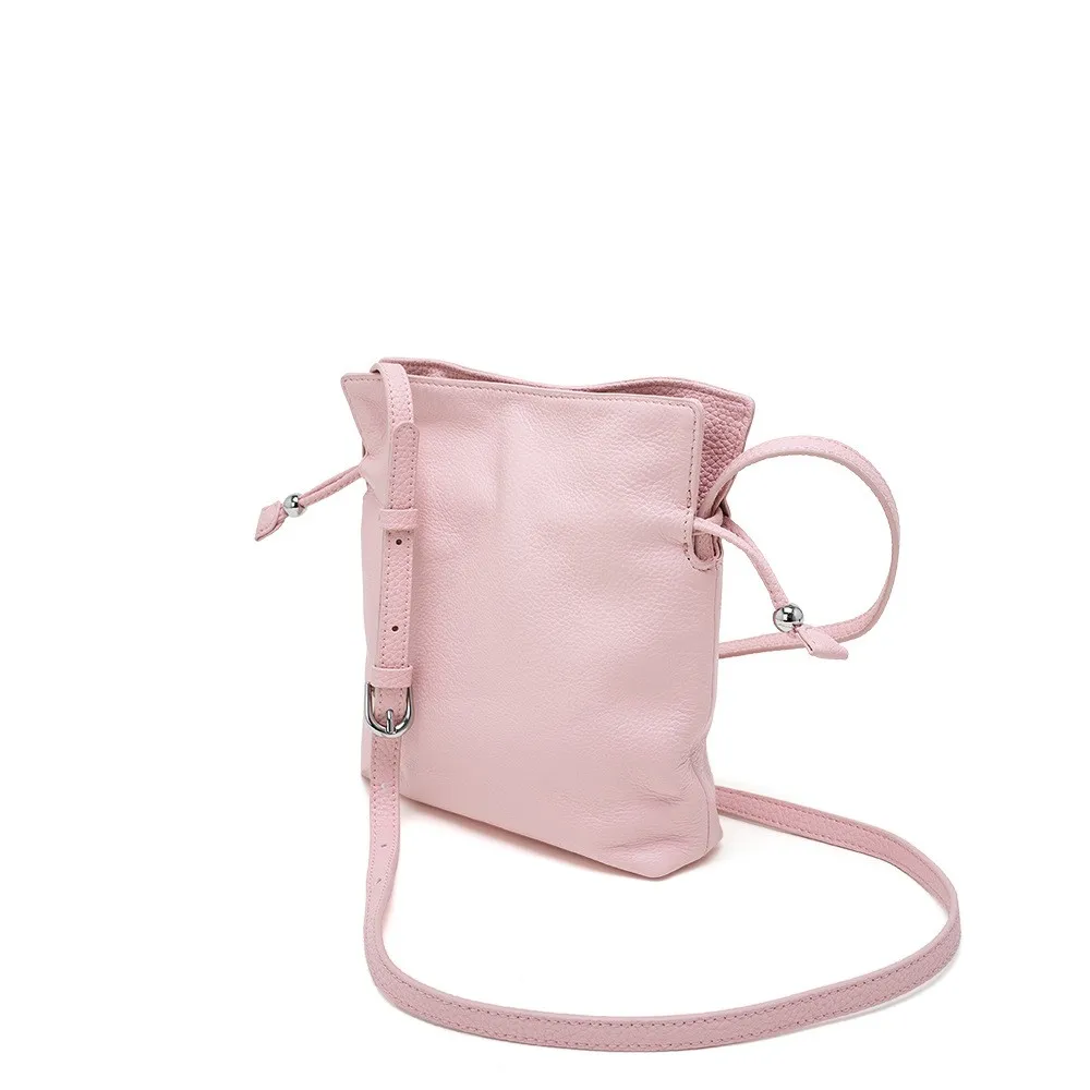 Women Crossbody Bag 2026 New Genuine Leather Drawstring Cloud Phone Bag Fashion Versatile Bucket Pouch Shoulder Handbag