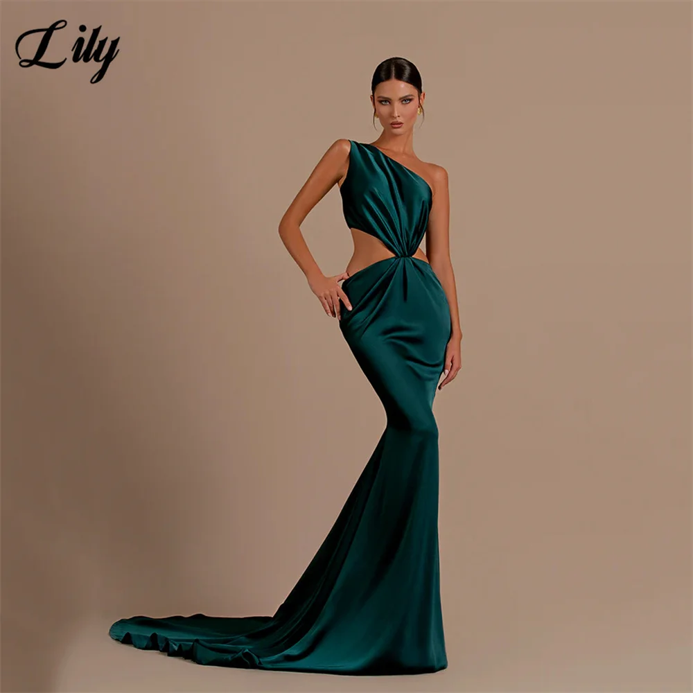 

Lily Teal Mermaid Prom Dresses One-Shoulder Sleeveless Evening Dresses Sexy Cut Out 2024 فستان سهرة Sweep Train Party Dress