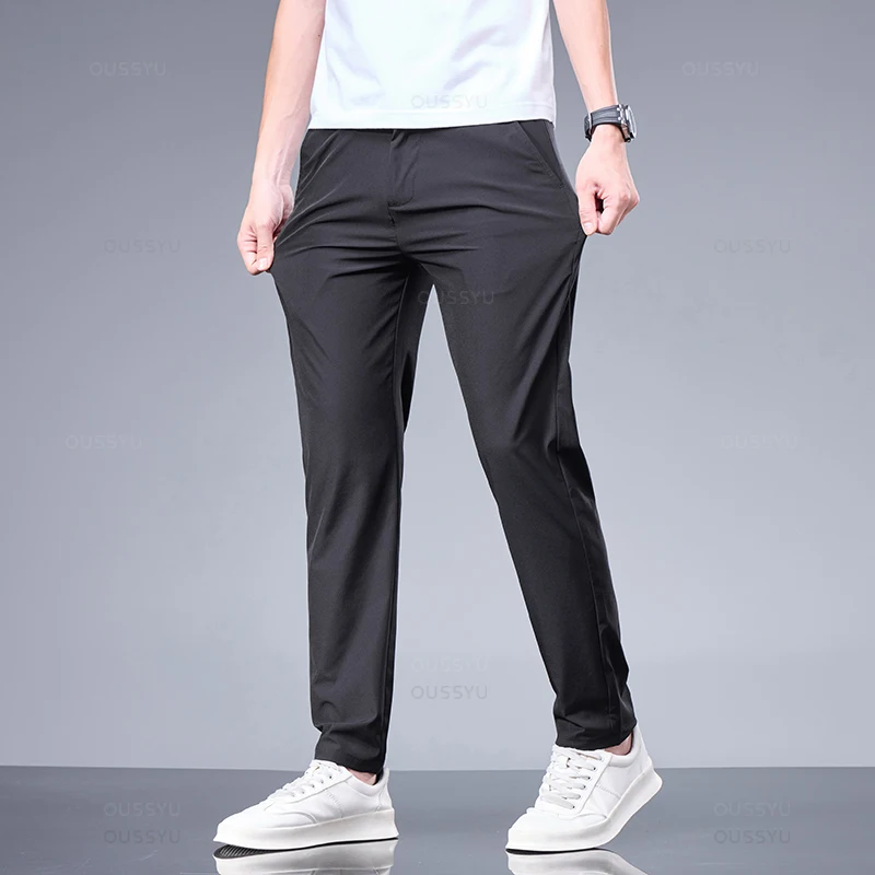 Pantaloni casual estivi da uomo Pantaloni da lavoro da jogging coreani classici da lavoro in vita elastica sottile ultrasottile da uomo Grigio Nero Marchio di abbigliamento