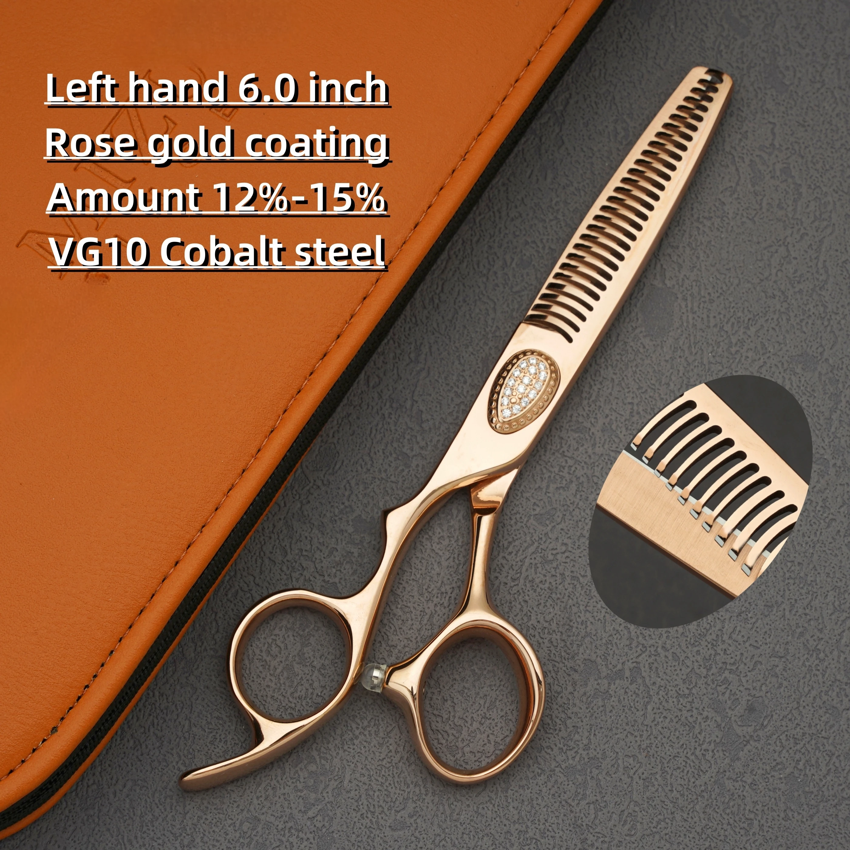6.0-7.0 inch MURASAKI Left Hand Scissors, Rose Gold Coating, VG10 Metal Steel Barber Shears, Salon Top-Level Hair Cutting Tools