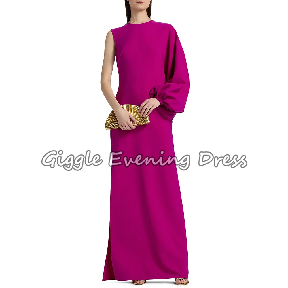 

Fuchsia Irregular One-Shoulder Mermaid Crepe Evening Dresses Simple Straight Women's Floor-Length Formal Party Dress Customized