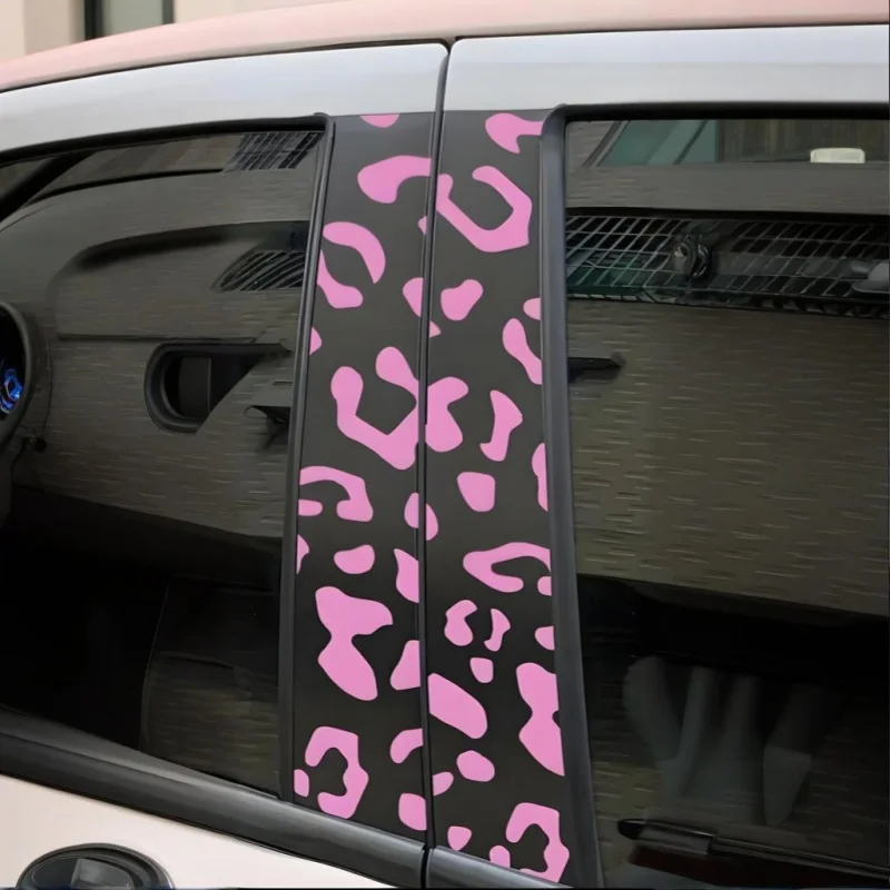 

New High Quality Pink Leopard Print Vinyl Sticker for Car Front Gear Center Pillar Waterproof Self-adhesive Paper DIY Car Parts