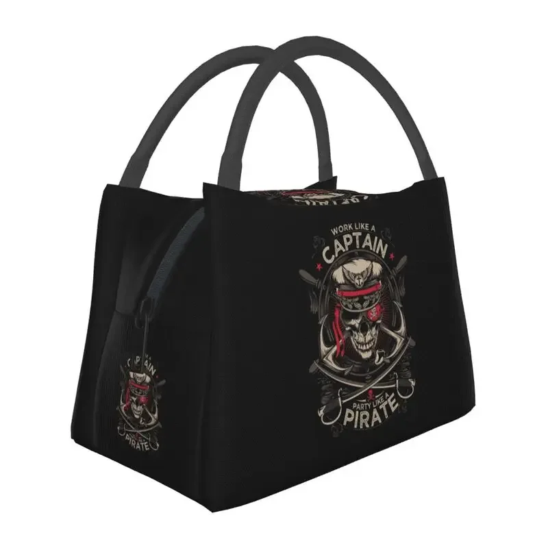 Custom Like A Captain Party Like A Pirate Insulated Lunch Bag for Nautical Skull Sailor Thermal Cooler Bento Box Picnic Travel