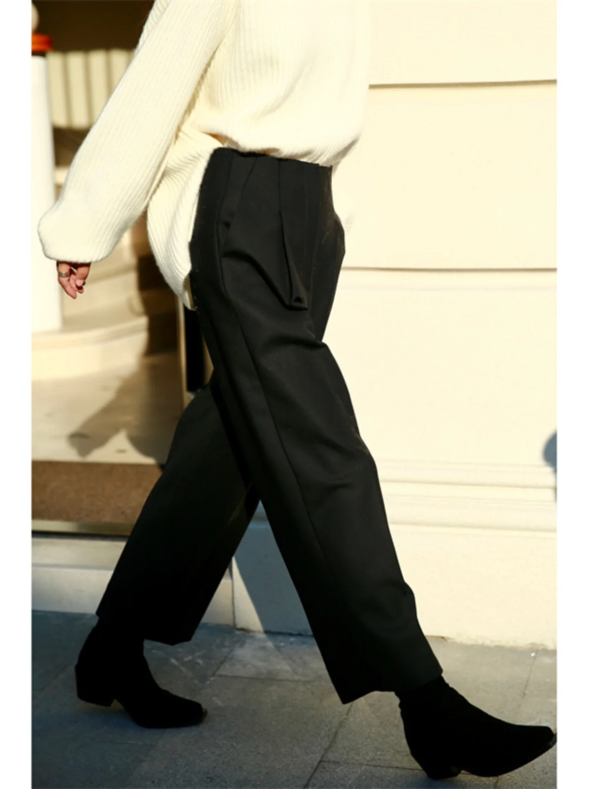 

Зимние утепленные двухслойные шерстяные повседневные классические брюки-конусы FANNIU, черные, с завышенной талией, простые, в стиле Harlan