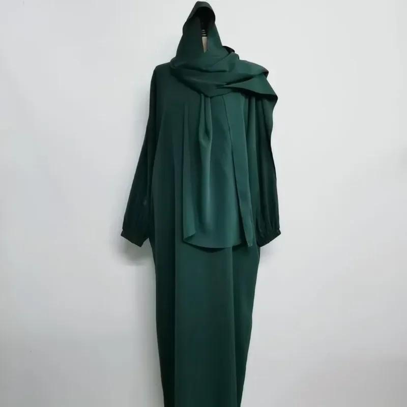 

2025J simple solid color new Middle East with headscarf robe, loose solid color basic dress D21499
