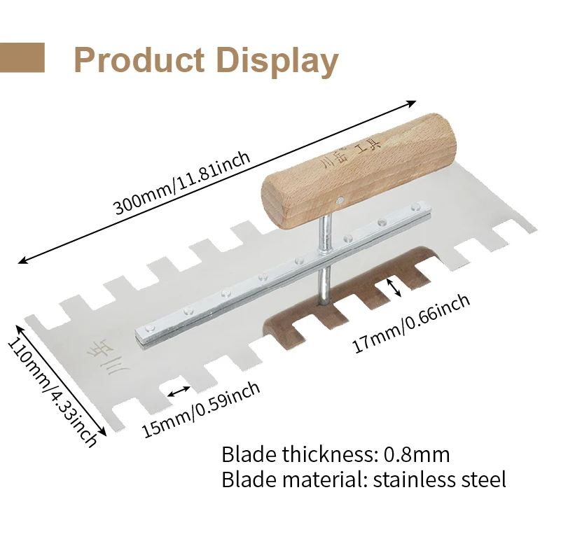 

30cm Stainless steel Plastering Trowel Hand Tool Drywall Trowel Both Sides Of Toothed For Concrete Finishing Plastering