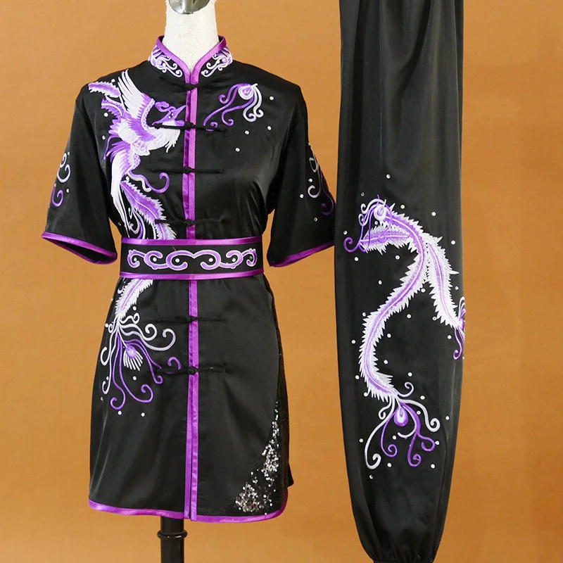 New Wushu Uniform Women Embroidered Phoenix Kung Fu Changquan Nanquan Suit Team Performance Competition Kids Custom Costume