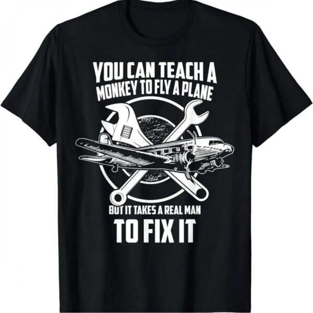 Airplane Mechanic T-Shirt- Real for Man Fix Plane T-Shirt Men Clothing Tops Streetwear Vintage T Shirt Men's T-shirts for Summer