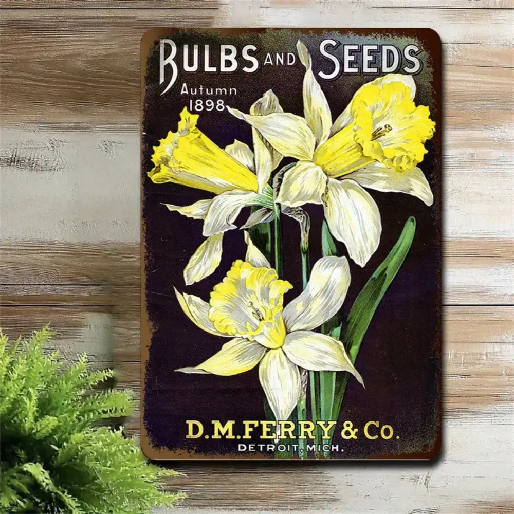 

1PC Tin Sign Bulbs And Seeds - Garden/Farmhouse Decor, Vintage Floral Daffodil, 8x12 Inches/20x30 Cm