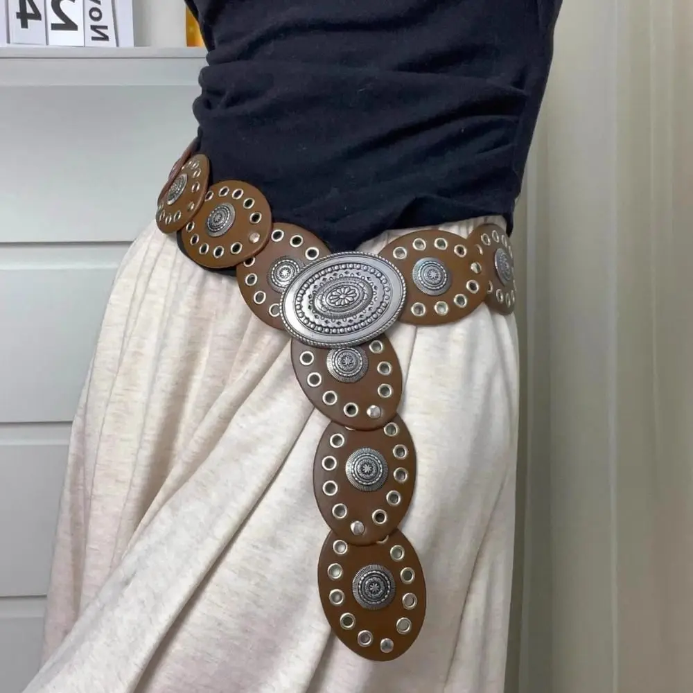 المألوف خمر حزام المرأة بولي Leather جلد أسود براون البيضاوي حزام الخصر فاسق Y2k فستان حزام البنطال الجينز الخصر الملحقات