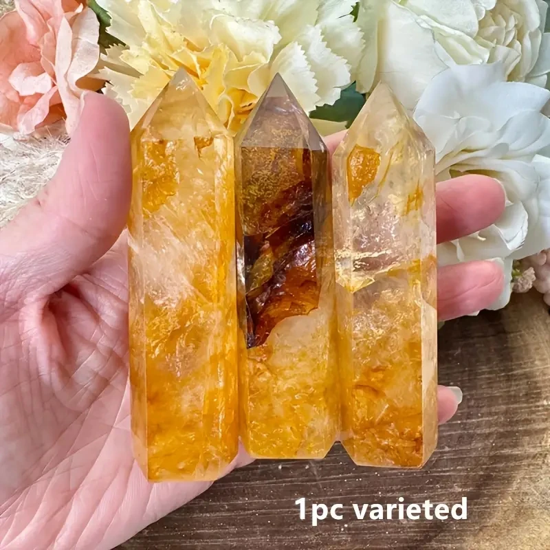 1pc Golden Healer Quartz Tower, Yellow Blood Pillar Single Point Obelisk, Holiday Crystal Gift Natural stone