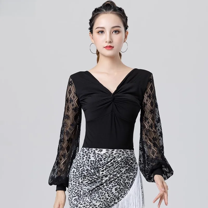 

Women Latin Dance Top Long Sleeve Modern One-Piece Performance Costume Slim Fit Stage Show Dancewear for Ballroom & Competition