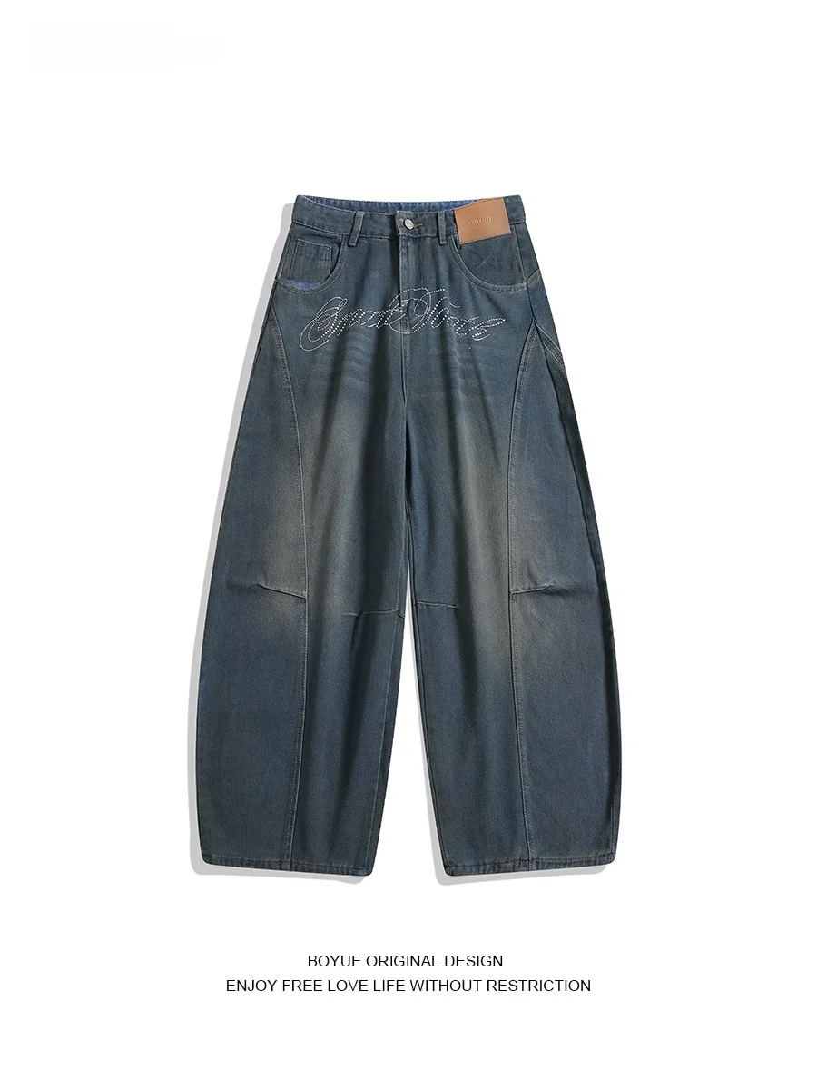 

Boyue American High Street Rhinestone Splicing Wide Leg Jeans Men's Drapey Heavy Du Hip Hop Knife Jeans Casual Cotton ...