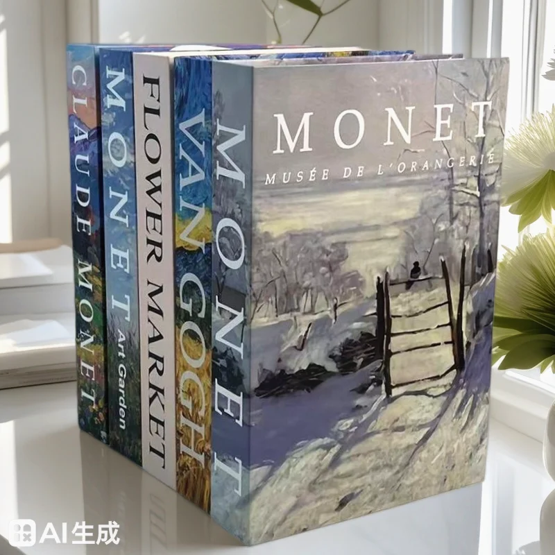 

Van Gogh Monet Luxury Fake Book Oil Painting Decorative Books Box Abstract Coffee Table Bedroom Home Decor Sunflower Water Lily