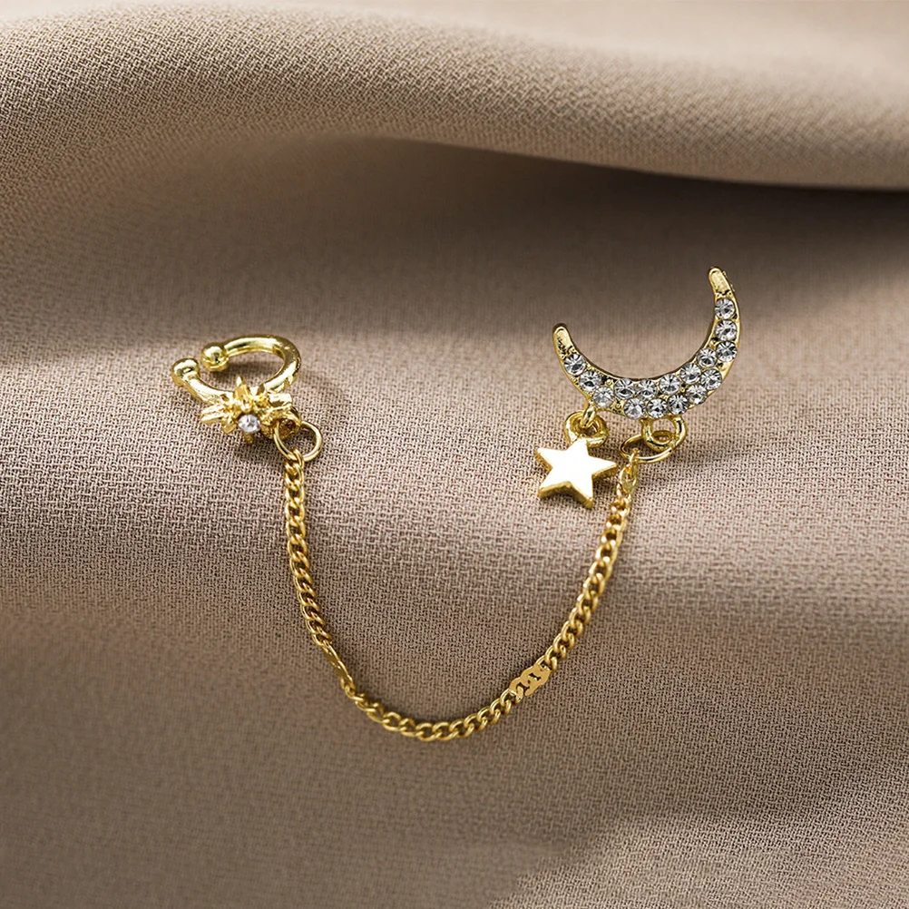 

Dangle Chain Moon Star Ear Cuff Rhinestone Clip on Earrings Non Piercing Ear Jewelry for Women Fashion Gift Clip on Earrings