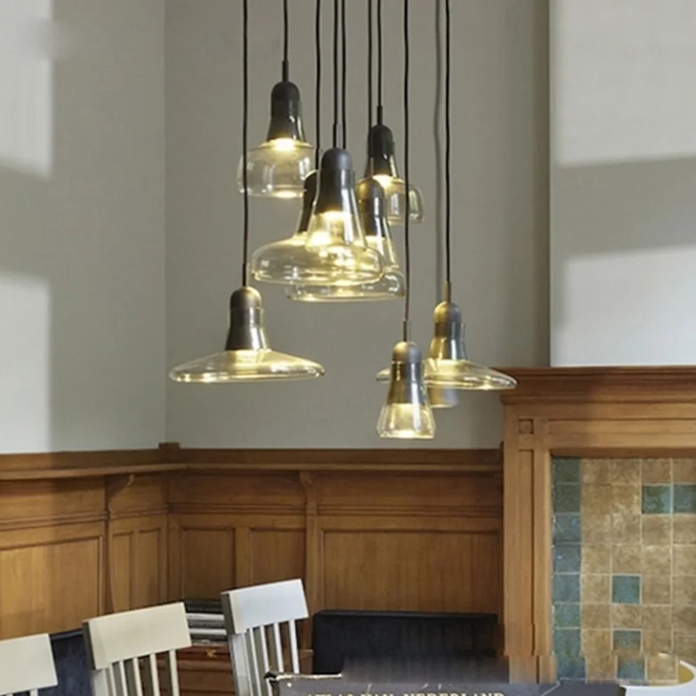 Nordic Minimalist Glass Pendant Lamp Smoky Grey Metallic Hanging Light for Kitchen Island Dining Table Restaurant E27