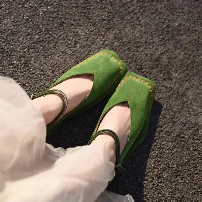 Retro Square-toe Shallow-mouth Single Shoes Spring and Autumn New Women's Shoes with Soft Sole