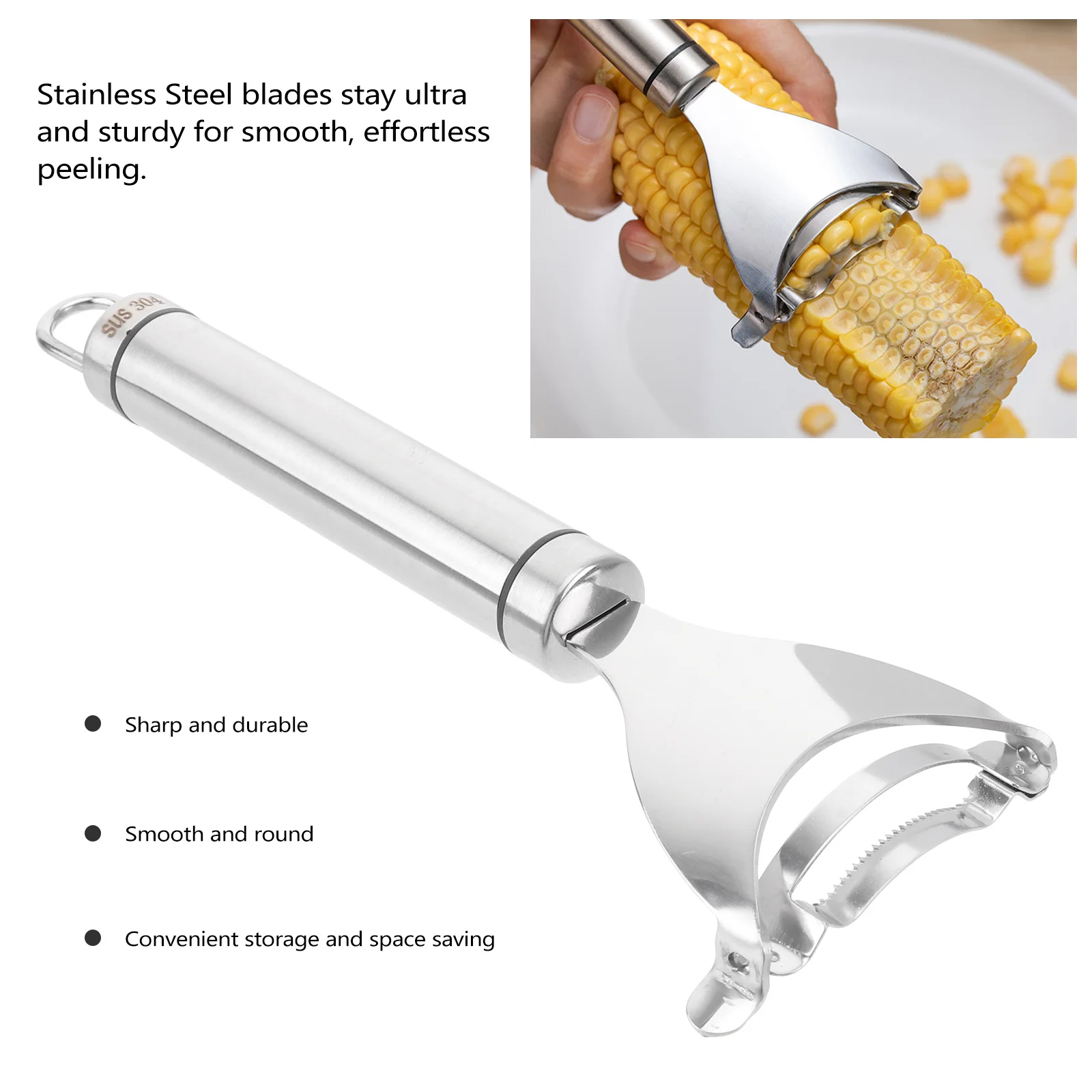 

Stainless Steel Corn Peeler Kitchen Gadget Corn Cutter Cob Peeler Ultra Sturdy Smooth Effortless Peeling No Messy