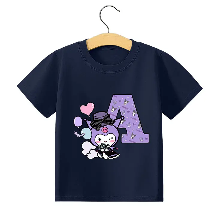 

Kuromi Anime Letter A-Z Children's Short-sleeved New Sanrio Summer T-shirt Clothes Girly Heart Soft Clothes Kawaii Birthday Gift