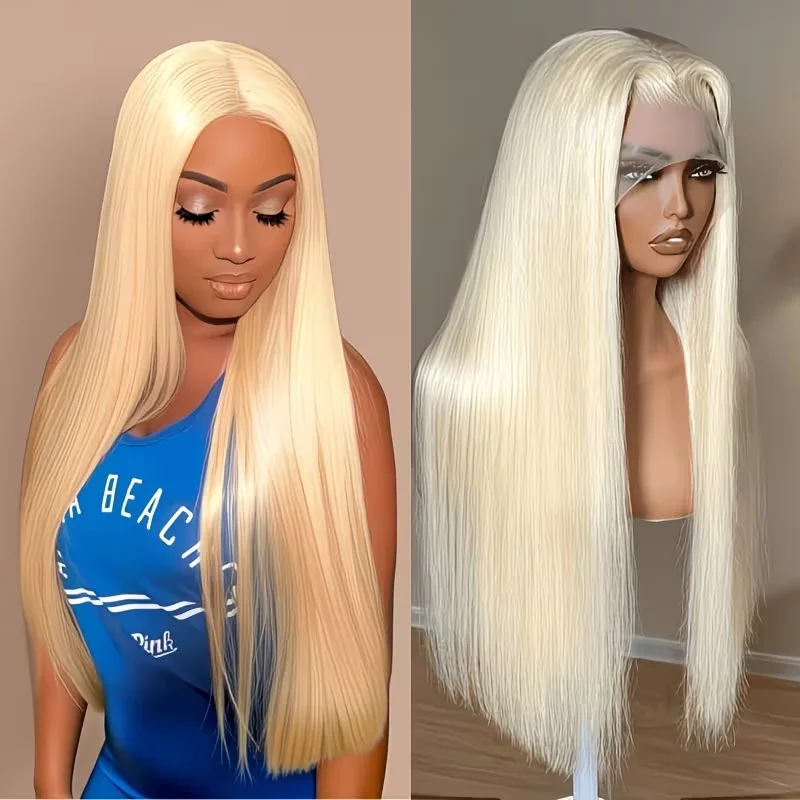 613 Straight HD Lace Front Wig with Pre-Plucked Bleached Knots And Baby Hair Honey Blonde Long Bone Straight Human Hair Wig